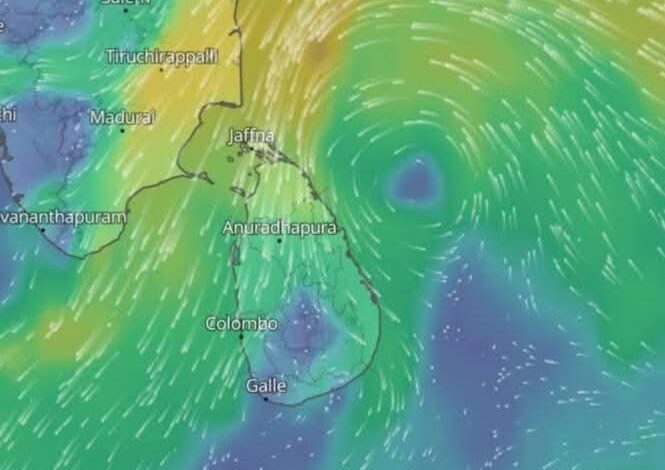 வங்காள விரிகுடாவில் உருவாகிய வலுக்குறைந்த வளிமண்டல மேலடுக்கு சுழற்சி வடக்கு மாகாணத்துக்கு அண்மையில்!